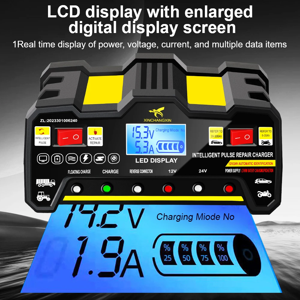 300AH 220 واط كامل التلقائي شاحن بطارية السيارة ل الرطب الجاف الرصاص الحمضية شاشة الكريستال السائل ذكي نبض إصلاح شاحن بطارية الاتحاد الأوروبي التوصيل