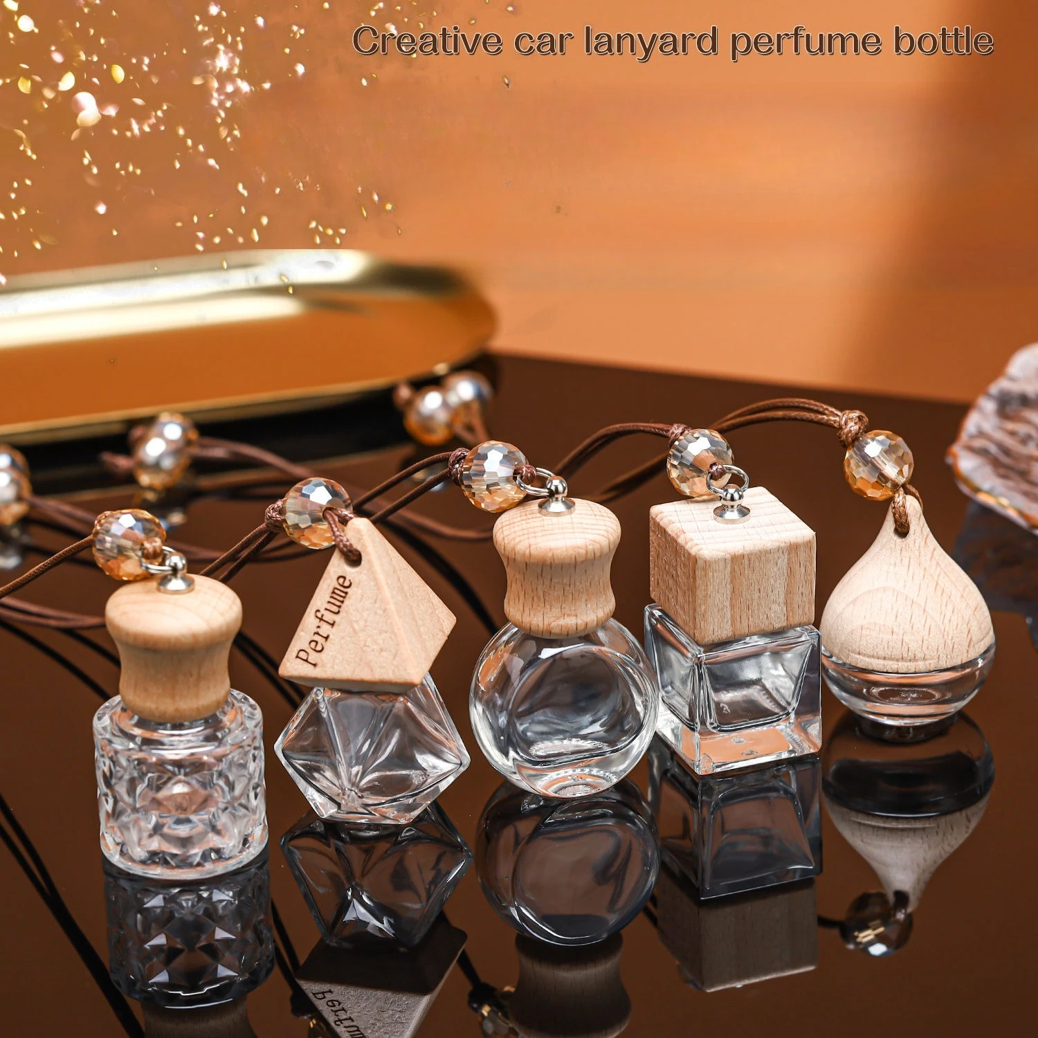

Hanging Rope Aromatherapy Bottle, Mini Glass Bottle with Wooden Lid & Dropper, for Essential Oil, Cute Car Accessories Decor