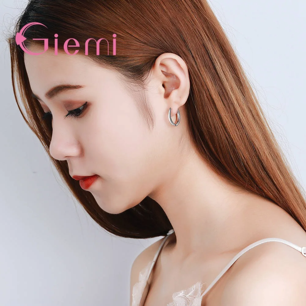925 Silver Simple Ear Bone White Black Earrings For Women Small Silver Color Earrings Ear Buckle Round Circle Earrings Jewelry