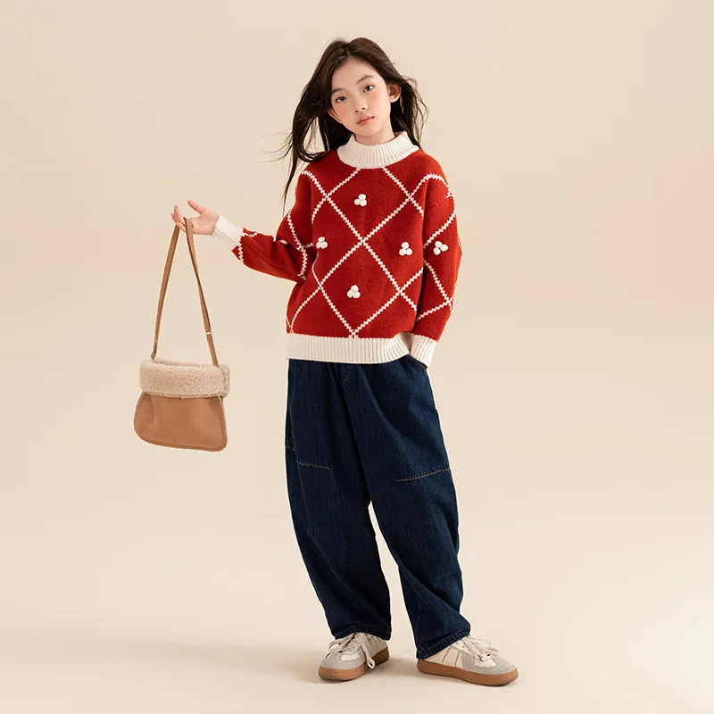 

Girls Sweater Autumn/Winter Children Winter Warmth Knitwea Thickened Half High Neck Winter Clothing