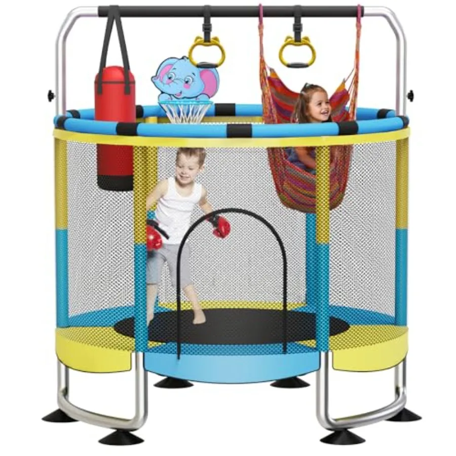 

60 Indoor Toddler Trampoline for with Safety Enclosure 440LBS Support Adjustable Gymnastics Bar Durable Bounce Mat in Blue Idea