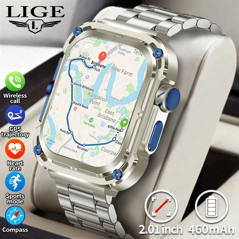 

LIGE GPS Smart Watch men 460 mAh Large Battery Outdoor Compass Sport Men Watches NFC Bluetooth Call Smartwatch For Huawei Xiaomi