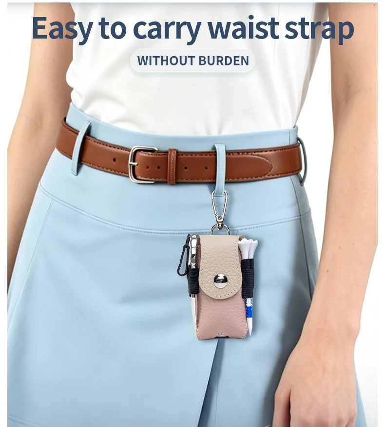 Leather Outdoor Golf Ball Bag Portable Small Bag Waist Hanging Fashion Color Block Storage Pouch Convenient Personal Accessories