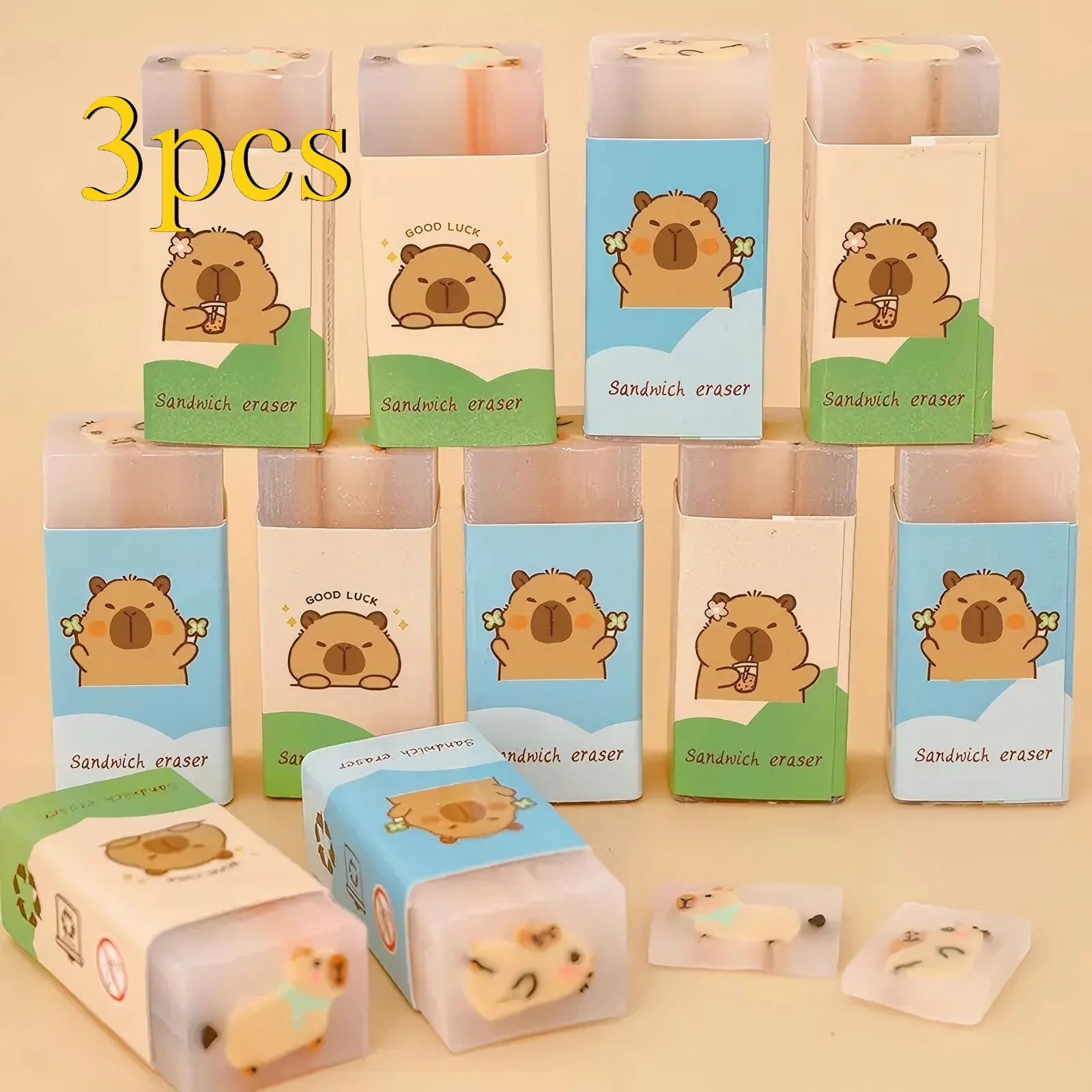 

Набор из 15 ластиков в форме капибары (случайные дизайны) для учеников начальной школы, милый мультяшный дизайн, не оставляют следов, очень чистые, подходят для экзаменов и рисования, канцелярские принадлежности.