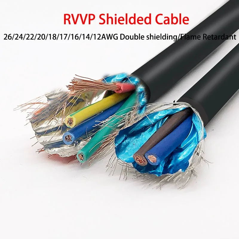 RVVP Shielded Cable 26/24/22/20/18/17/16/14/12AWG2/3/4/5Core Shielded Control Signal Copper Wire Black Insulated PVC Audio Cable