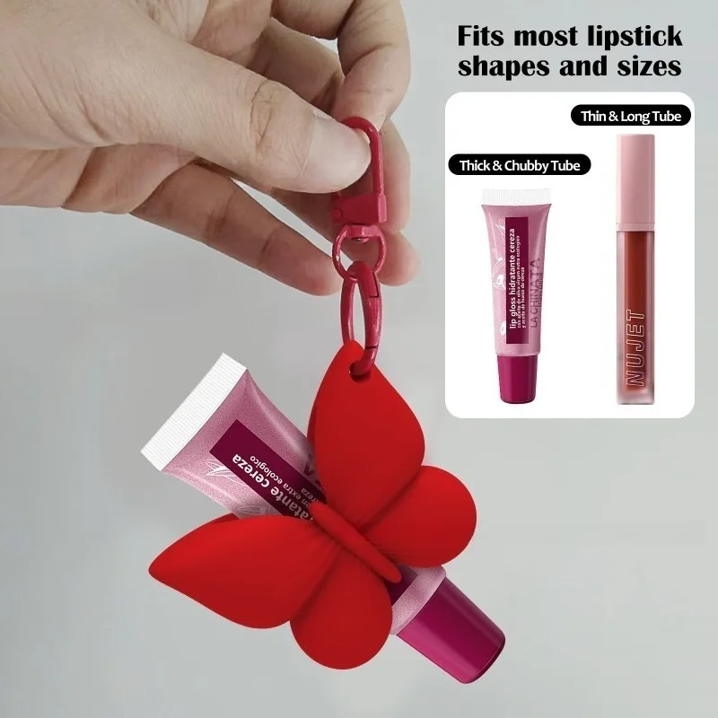 Butterfly Keychain Portable Butterfly Lipstick Holder Keychain Bag Charm Daily Outdoor Accessory