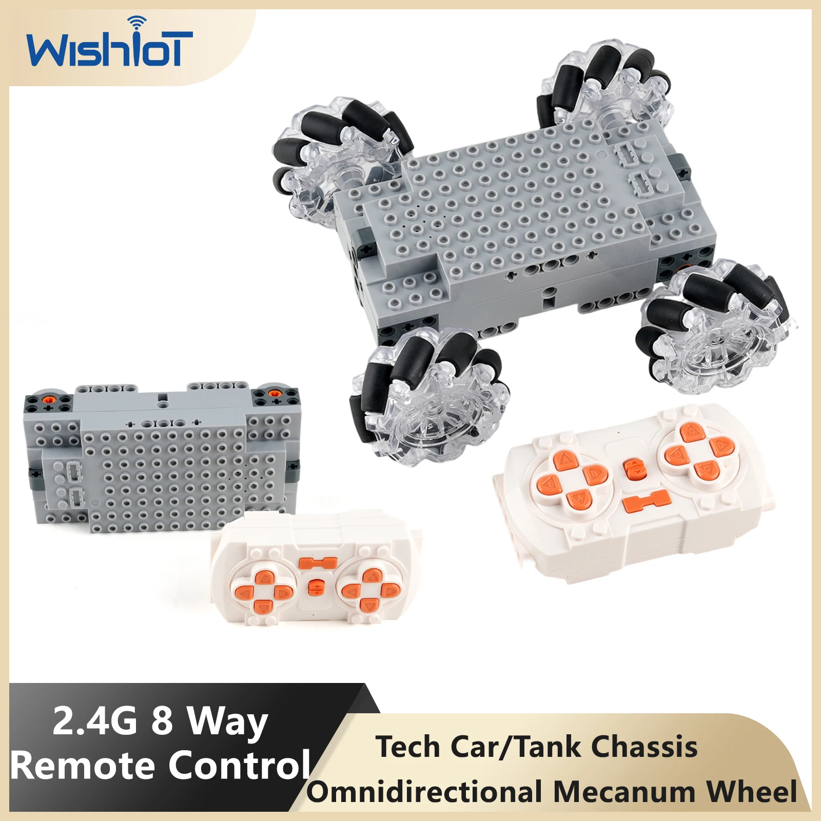 

MOC 4WD Tech Car Tank Chassis 2.4G APP Remote Control Omnidirectional Mecanum Wheels Stunt Drift Car Building Block Toy Kid Gift