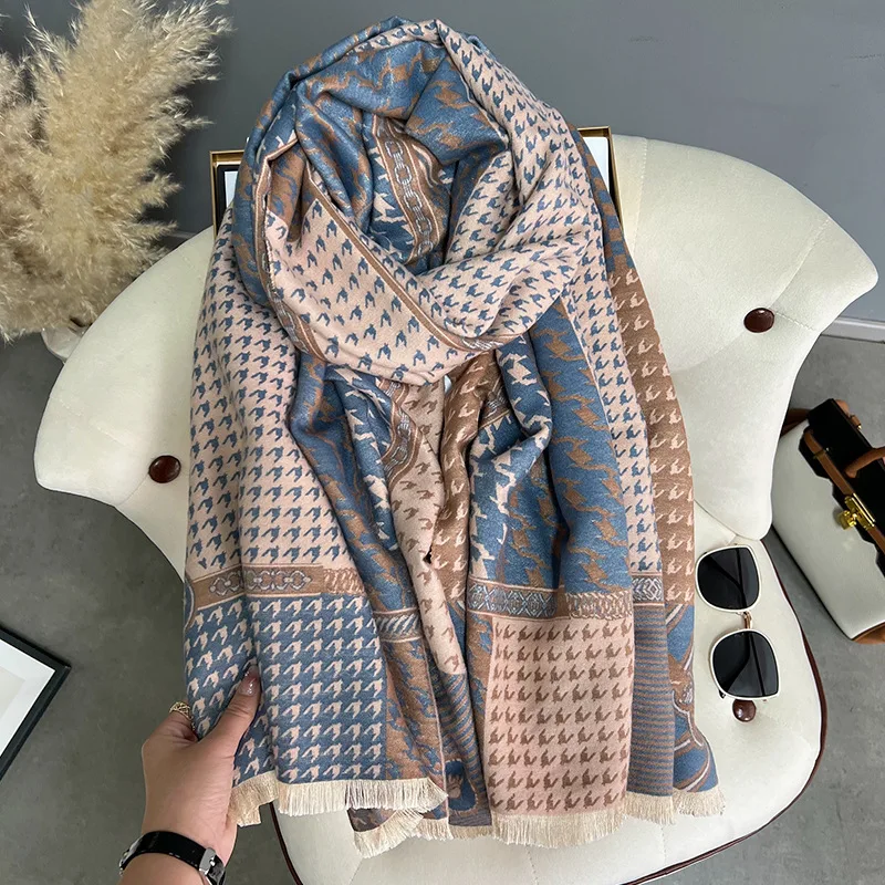 

Houndstooth Scarf Women, Autumn and Winter Fashion, Versatile Korean Style, Thickened Warm Faux Cashmere Shawl