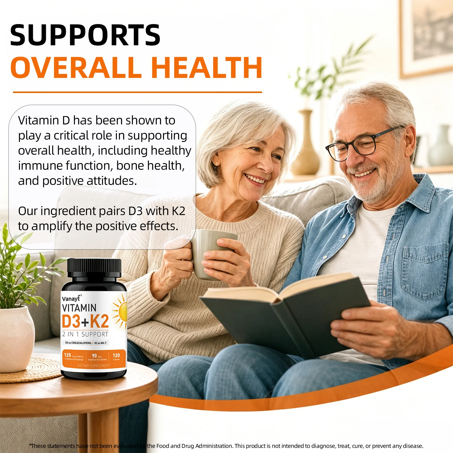 Vitamin D3 5000IU K2 90 Mcg Joint Support Supplement, for Heart & Bone Health, Cardiovascular & Immune Support, Calcium Absorption 120 Capsules