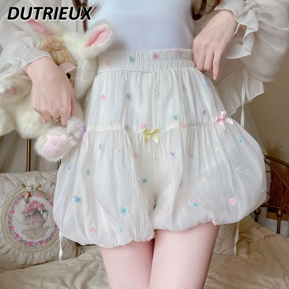 

Japanese Style Soft Girl Sweet Cute Lolita Puffy Bud-Waisted Shorts Summer New All-Matching Elastic Waistband Base Short Pants