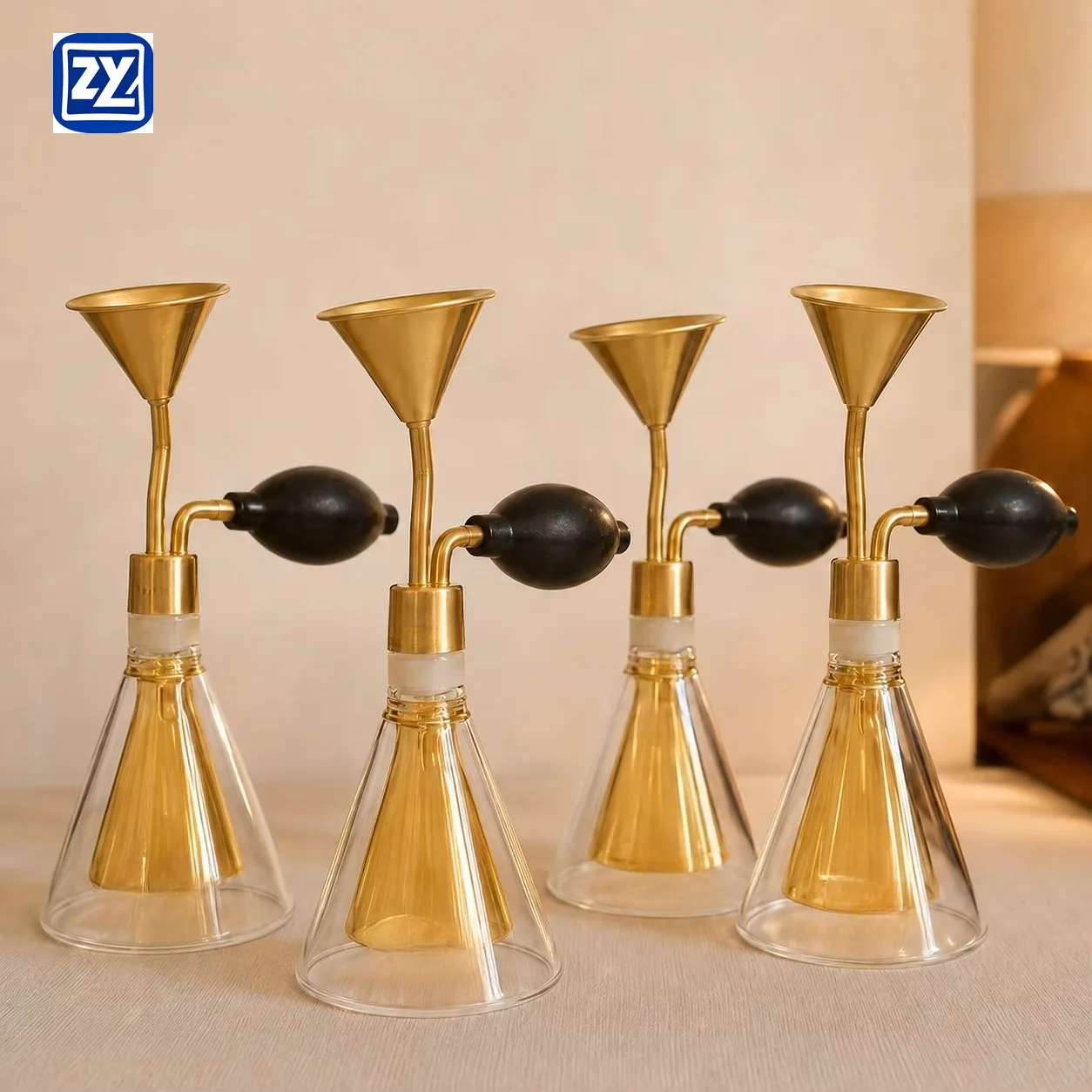 Clear Double Brass Bottles Perfume Fragrance Essential Oil Coffee Test 80ml Glass Smell Display Device