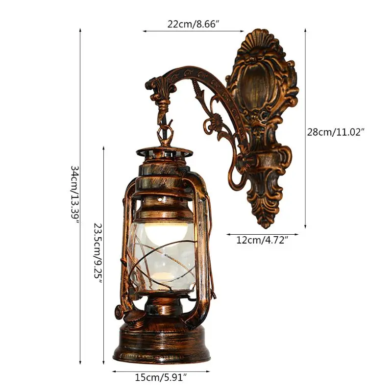 A97TVintage LED Wall Lamp Barn Lantern Retro Coal Oil Wall Light European Antique Style