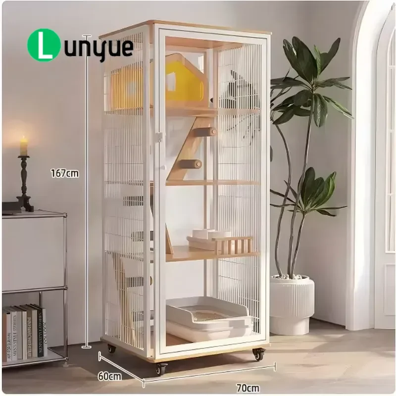 Customizable Luxury Cat House with Wheels Large Sturdy Wooden Metal Frame Multi Size Indoor Pet Furniture Easy to Move