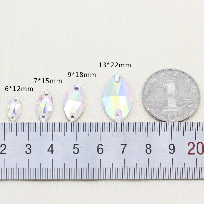 72pcs 6x12mm horse eye flatback 2-hole Sew On crystal rhinestone sewing glass embelliment stone beads for wedding dress garment