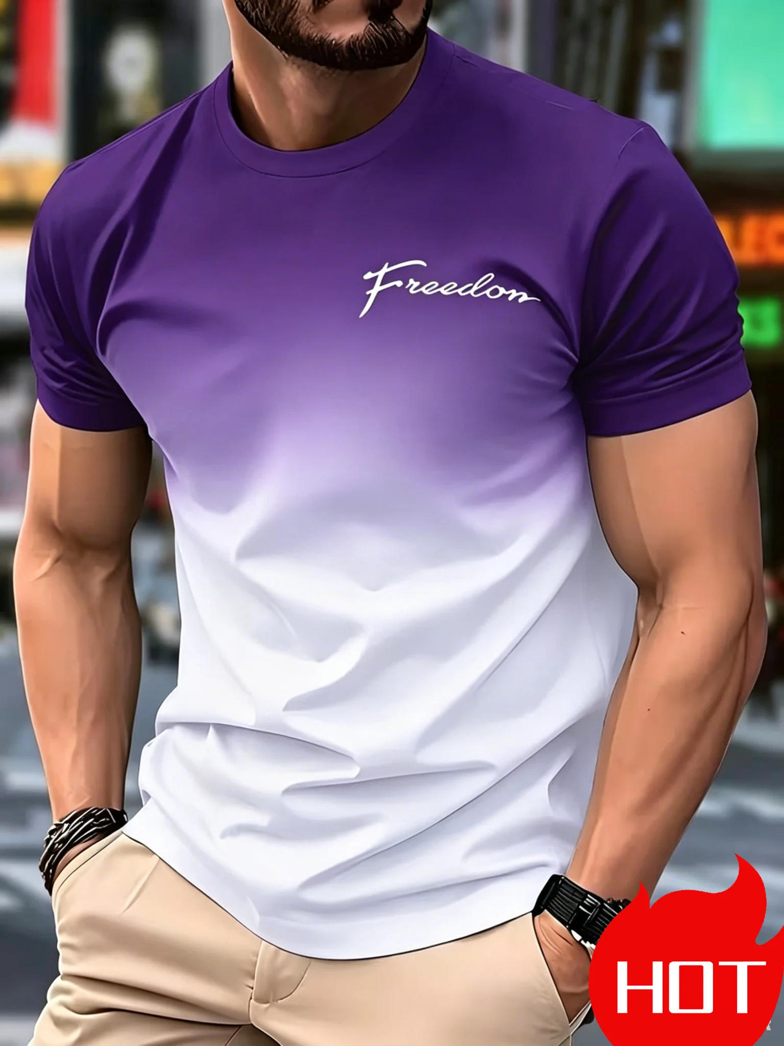 Men's Gradient letters Printed Sports Quick Dry Breathable Men T-Shirt Fashion Street Casual Loose Fitness Running Men's Clothes