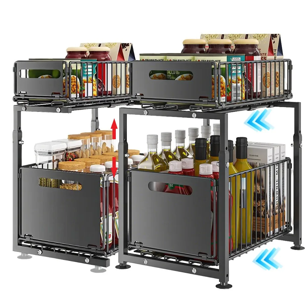 2/1 pièces Organisateur de tiroir coulissant réglable pour armoire de cuisine, rangement sous évier, pour pots à épices