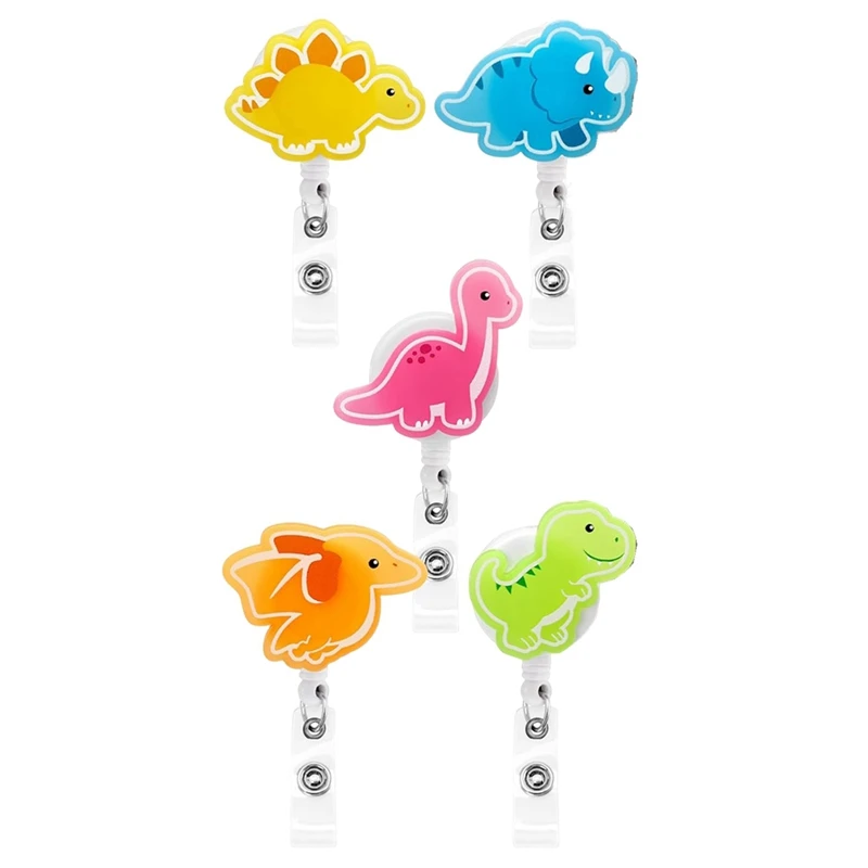 Dinosaur Badge Reels 5PCS Glowing In The Dark Nurse ID Badge Holder Retractable Clip Night Shift Luminous Badge Gifts