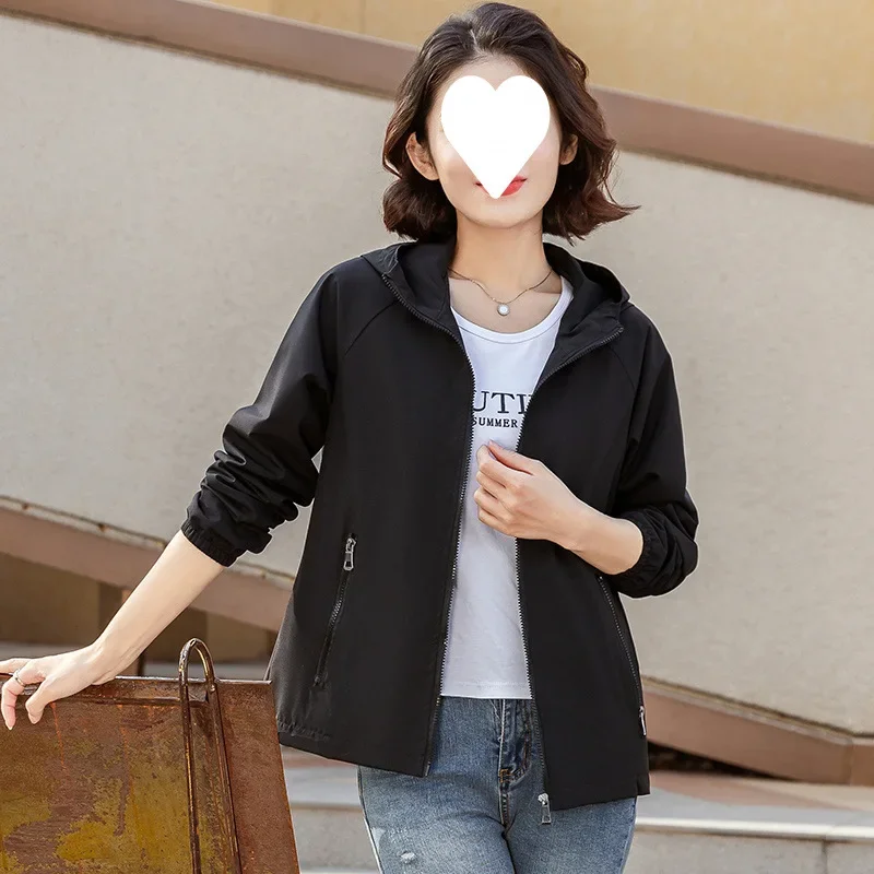 Windjack Dames 2025, Lente Herfst Nieuwe Trenchcoat Vrouwelijke Sport Vrije tijd bergbeklimmen Bovenkleding Rits met capuchon Uitloper
