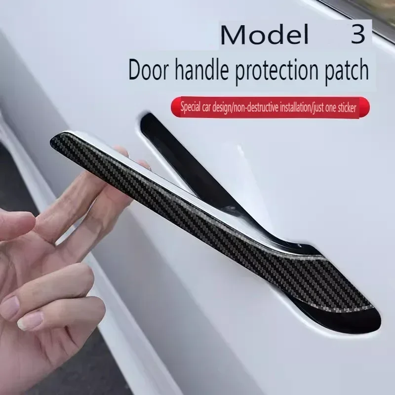 4pcs Car Door Handle Sticker For Tesla Model 3 Y 2021- 2024 Carbon Fiber ABS Door Wrap Cover Paste Model 3 Model Y Accessories