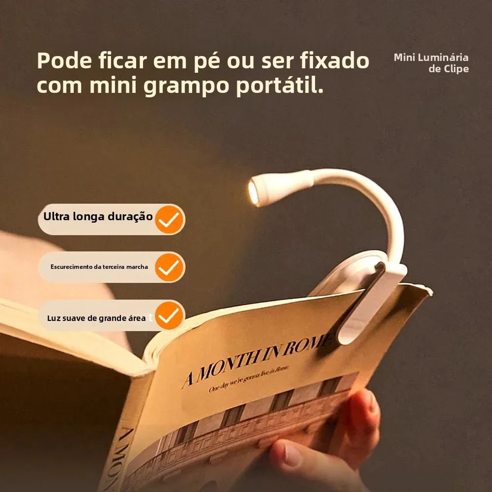 Lanterna de Livro Mini LED Clip-On 360 °   Luz de Leitura Recarregável com 3 Modos de Proteção para os Olhos, Luz LED Mini com Clip para Quarto e Estudo