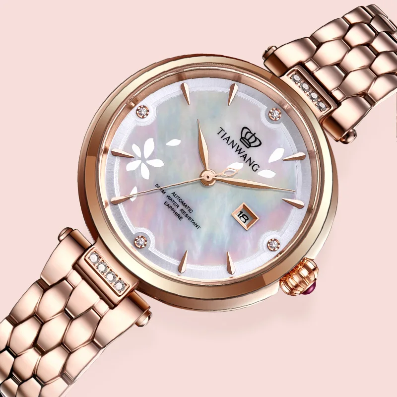 TIAN WANG Women\'s Watches Women Fashion Mechanical Wristwatches Ladies Watch Flowers Series Petal Steel Band Lady Wrist Watch