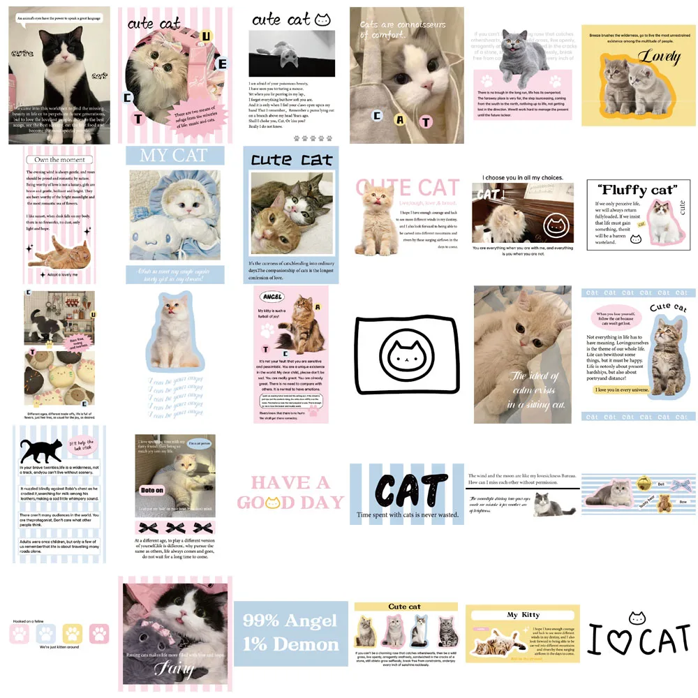 Paquete de pegatinas de gato creativas, decoración de pegatinas, funda de teléfono, cuaderno, equipaje, taza de agua, pegatina impermeable DIY, 30 Uds.