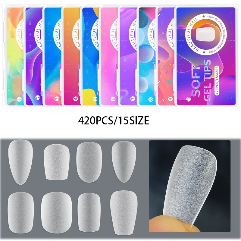 

420Pcs Variety Short Almond/Square/Coffin Nail Tips Acrylic Press on Nails Ultrathin and Traceless Full Cover Nail Extension