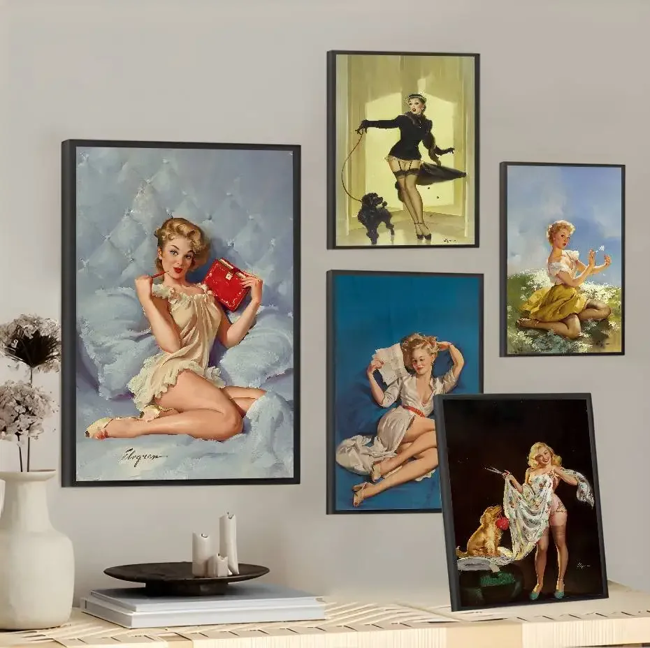 خمر الفن جيل Elvgren المشارك المياه برهان ورقة طباعة غرفة ملصقات ديكور لتزيين الغرف الفن الجدار الديكور غرفة نوم غرفة المعيشة