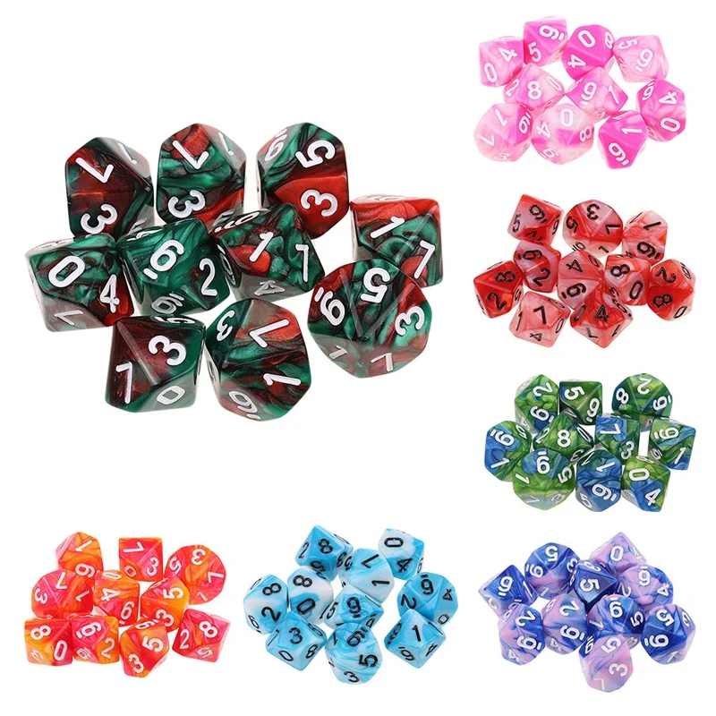 AA79 New 10Pcs/Set 10 Sided D10 Polyhedral Dices Numbers Dials Desktop Table Board Game PXPF