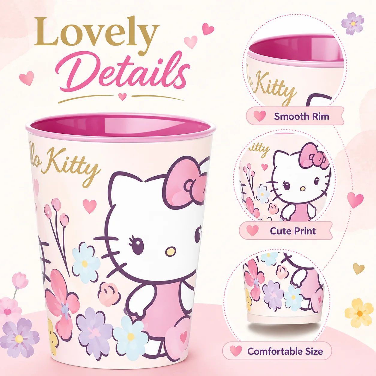 Tazza per bambini Hello Kitty, 260 ml, simpatica tazza da portare con sé con disegni di cartoni animati, ideale per bevande, acqua, caffè, latte e succhi, perfetta come stoviglie per bambini, in stile