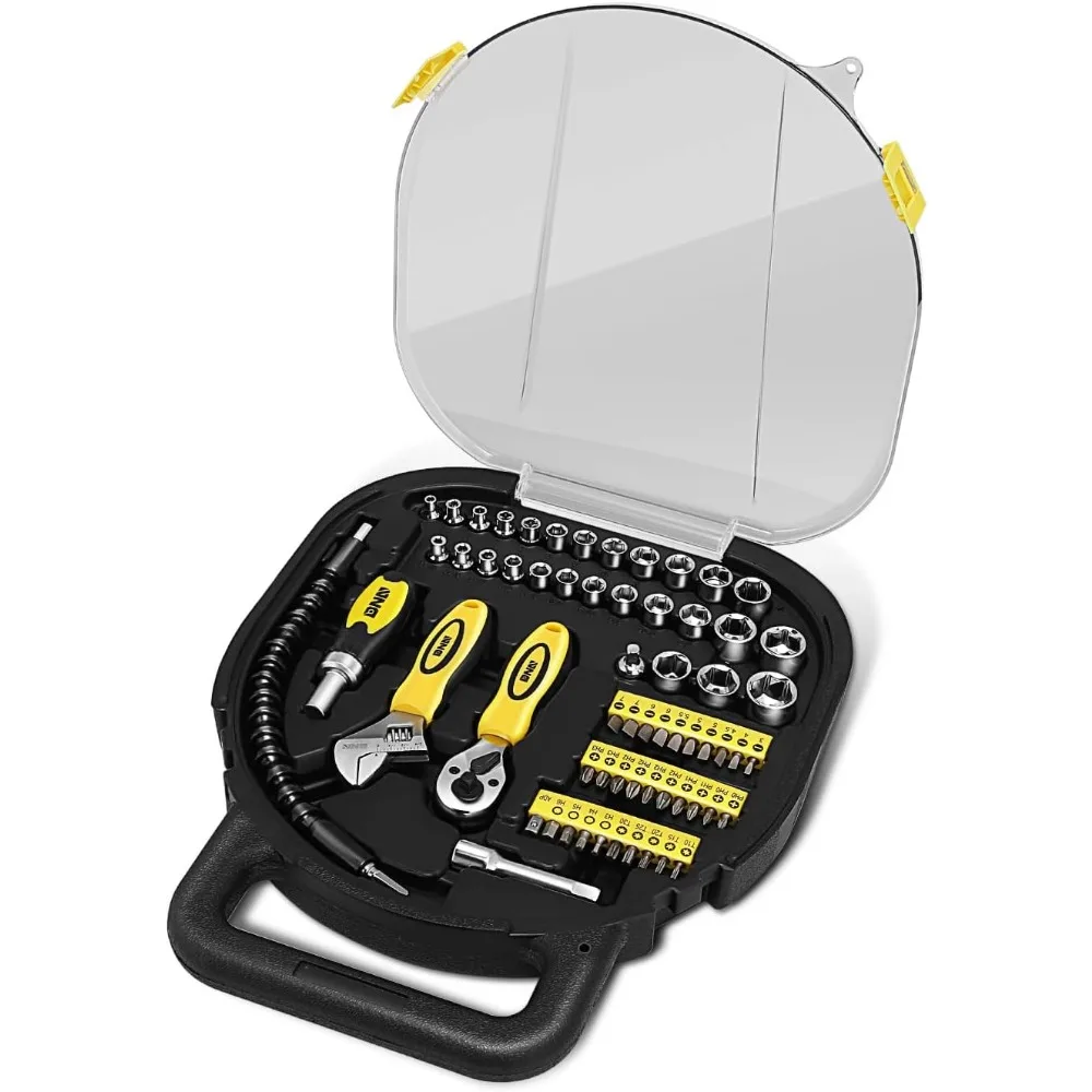 

DNA MOTORING 64 шт. ящик для инструментов для ремонта автомобилей и дома, набор инструментов для отверток, набор торцевых ключей SAE и метрических, желтый/Bl