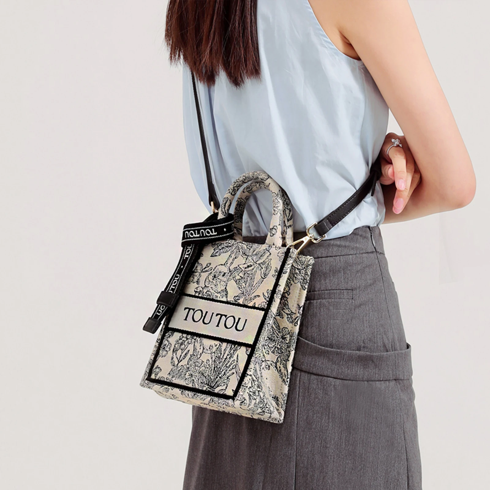 Troutou borsa da donna con tracolla regolabile ricamo borsa Tote portatile verticale Versatile borsa Shopper a tracolla femminile