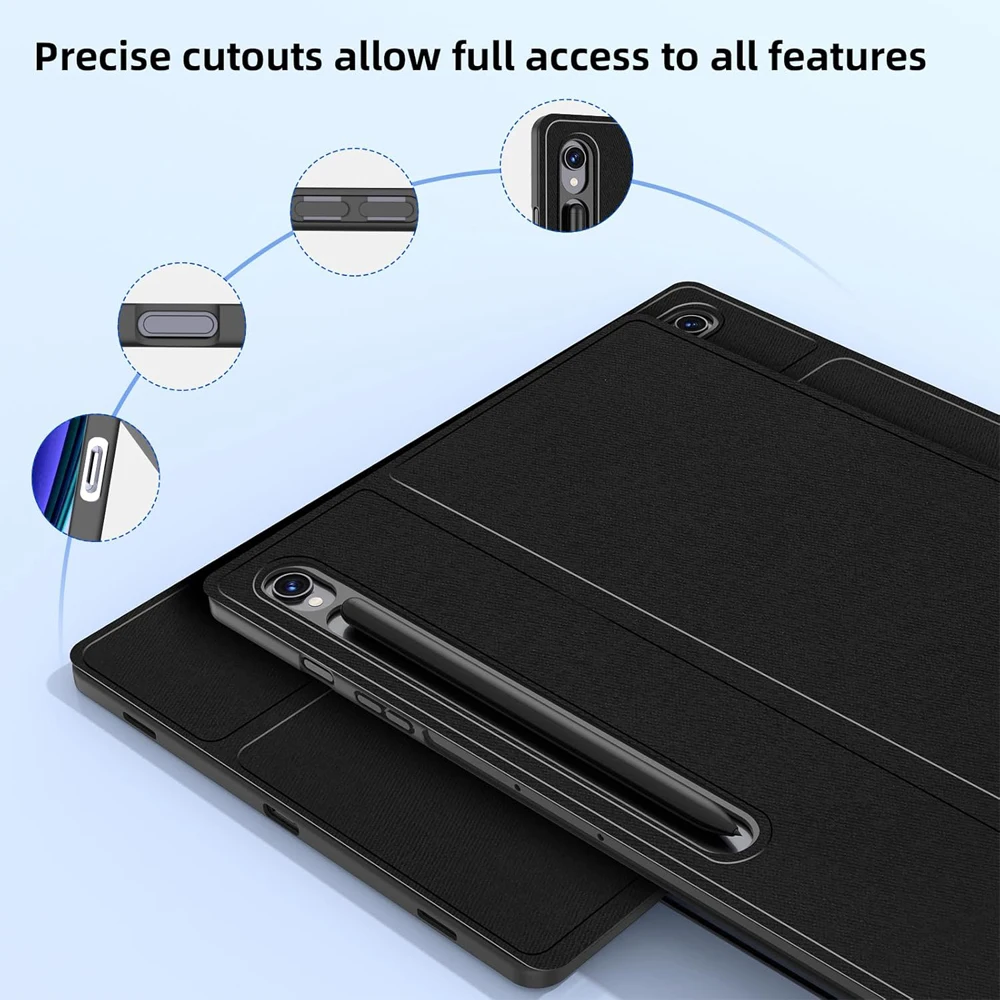 삼성 갤럭시 탭 S10 FE 플러스 13.1인치 태블릿 케이스, 탭 S10 FE+ 13.1인치용 탈착식 키보드 커버 (펜슬 홀더 포함)
