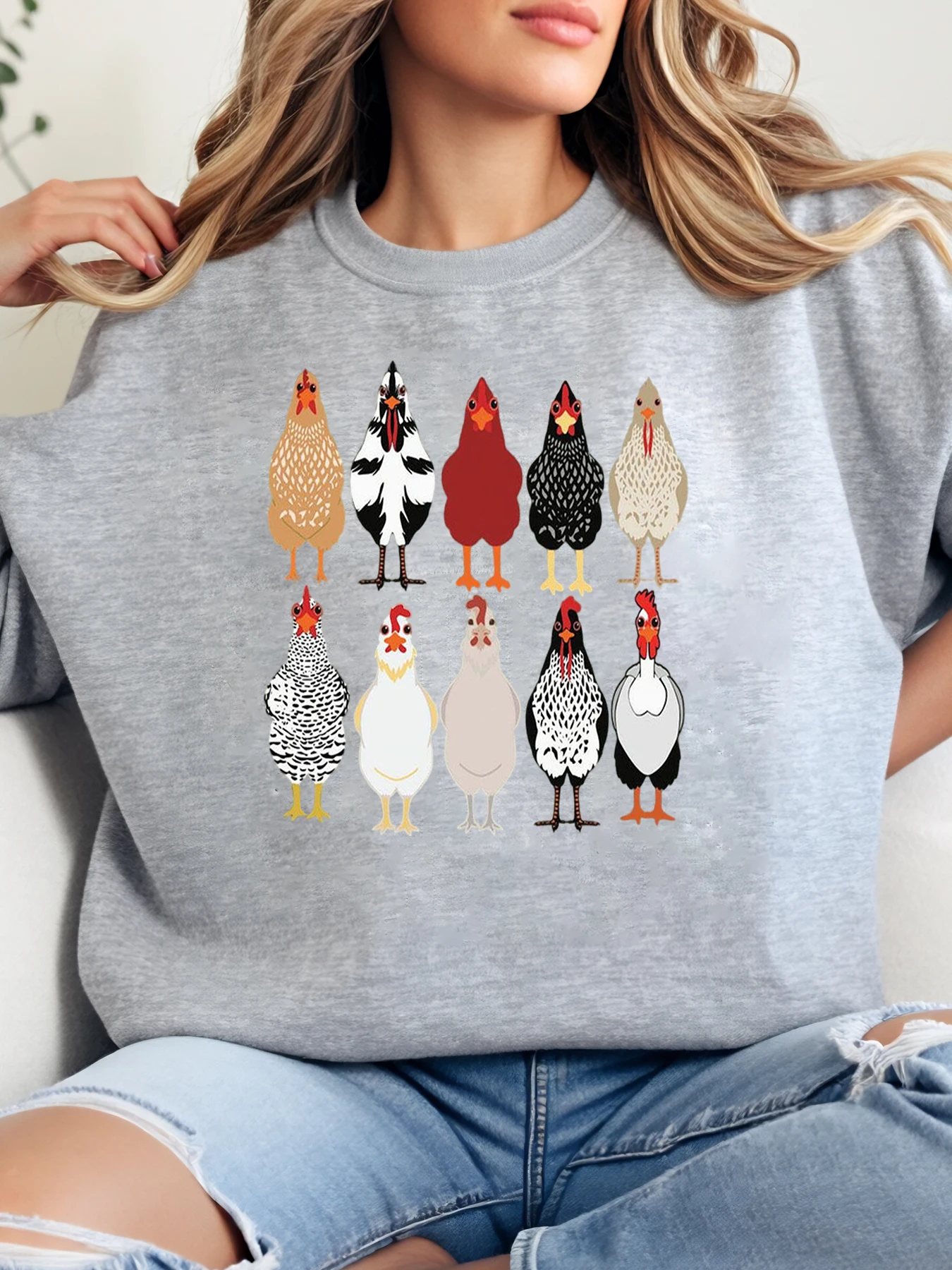 

Толстовка с куриным принтом на День Благодарения, женская повседневная одежда, осень-зима, серый, больших размеров