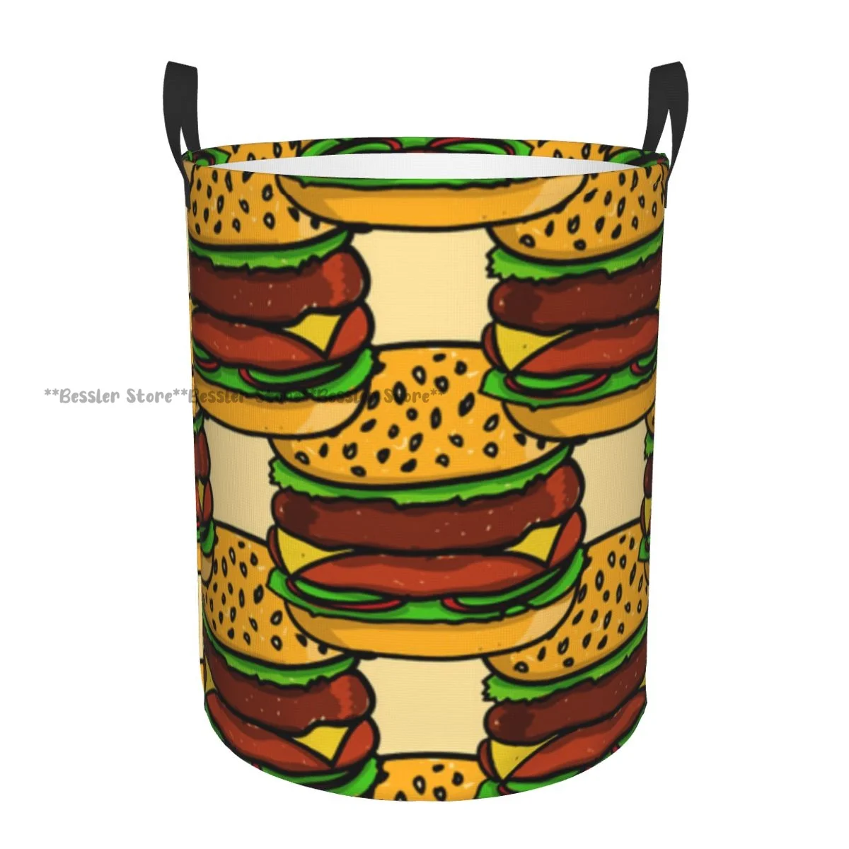 Hamburger Pattern Laundry Basket Folding Dirty Clothes Toys Storage Bucket Household