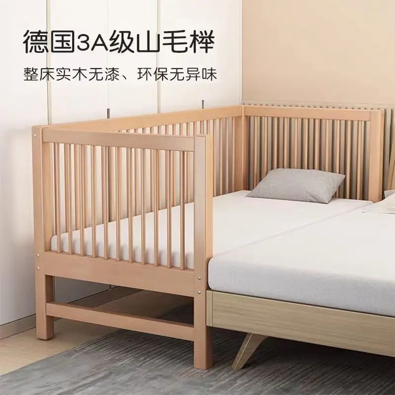 Beech children's bed with guardrail baby single small  boy girl princess  large  widened bed splicing bedside