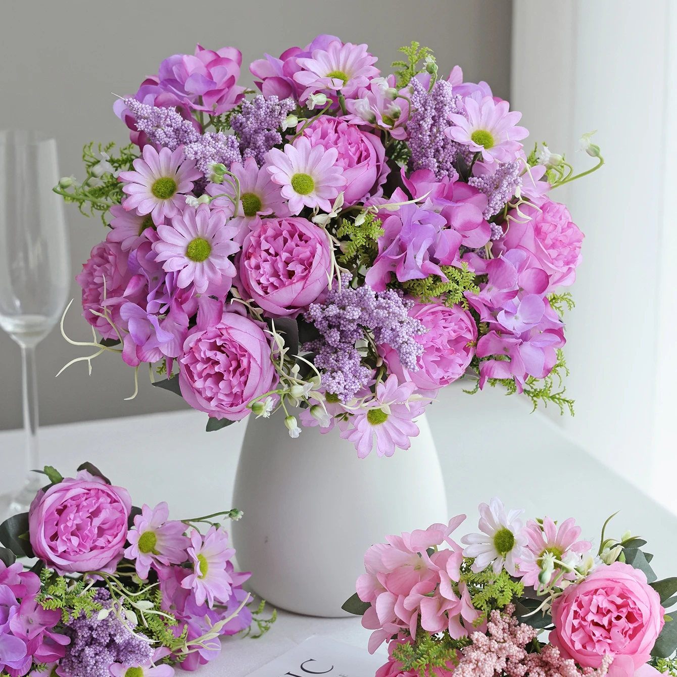 Künstliche Blumen Pfingstrosen Hochzeitskranz Heim Schlafzimmer Tischdekoration Brautstrauß Garten Kunstvase Brett Outdoor Garten DIY Geschenke – Detail 4