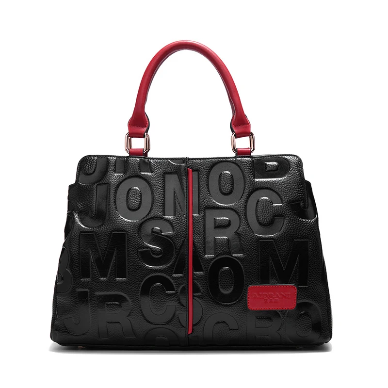 Aidrani Fashionable women\'s handbag with large capacity black letter print pattern made of high-quality cowhide