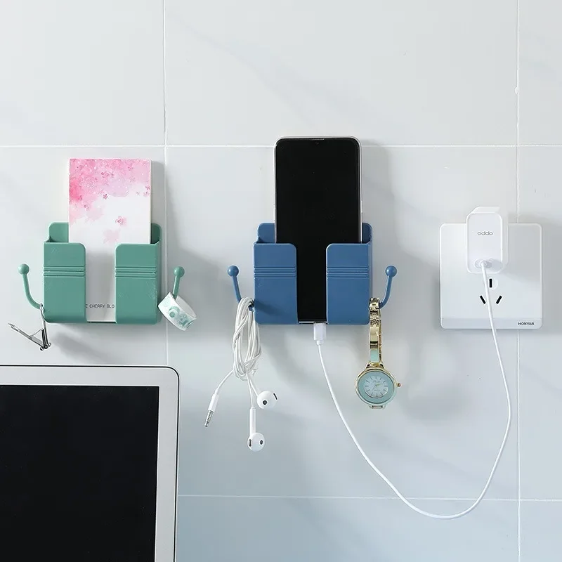 Wall Mounted Mobile Phone Holder Home Multifunction Holder Remote Control Storage Box Charging Dock Stand Punch-Free Organizer