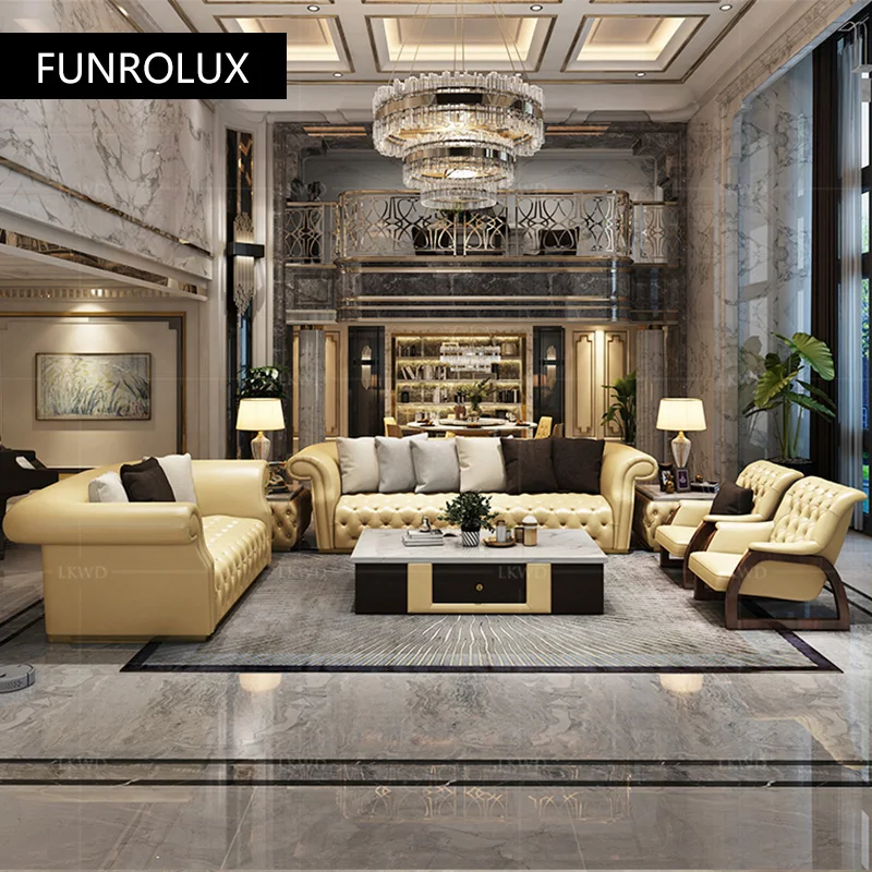 Modern-style leather sofa Villa living room complete apartment elegant new classical123Combination down sofa