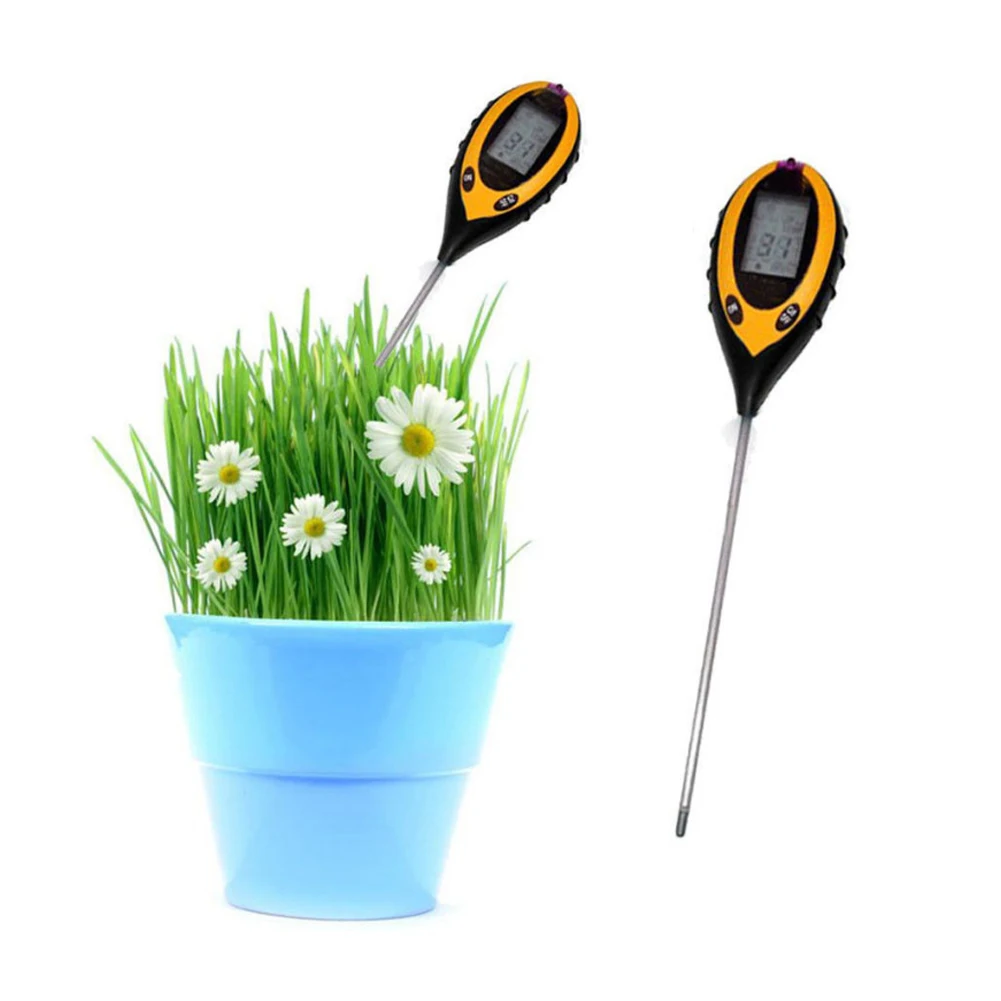 Professional 4 in 1 Soil PH Meter LCD Digital Temperature Sunlight Moisture PH Garden Soil Tester Acidity Alkali Analysis Meter