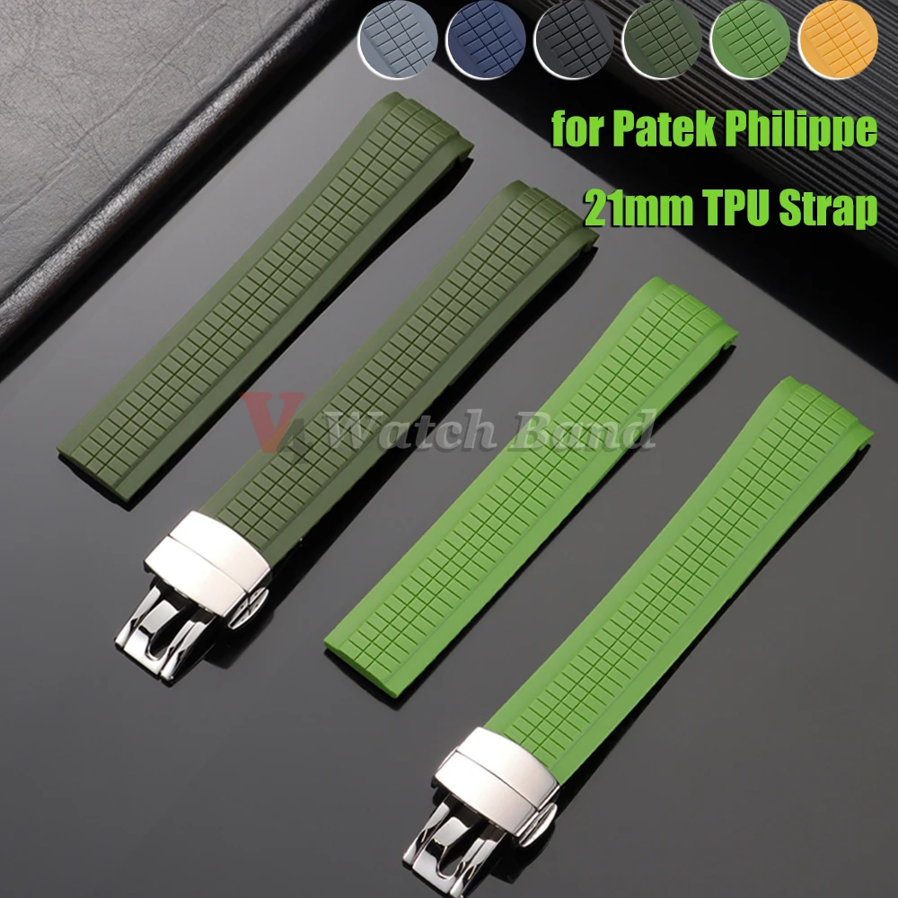 21mm Curved End Durable Silicone Watch Strap for Patek Philippe Grenade Anti-Dust Rubber Strap Aquanaut Series 5164/5167 Bands