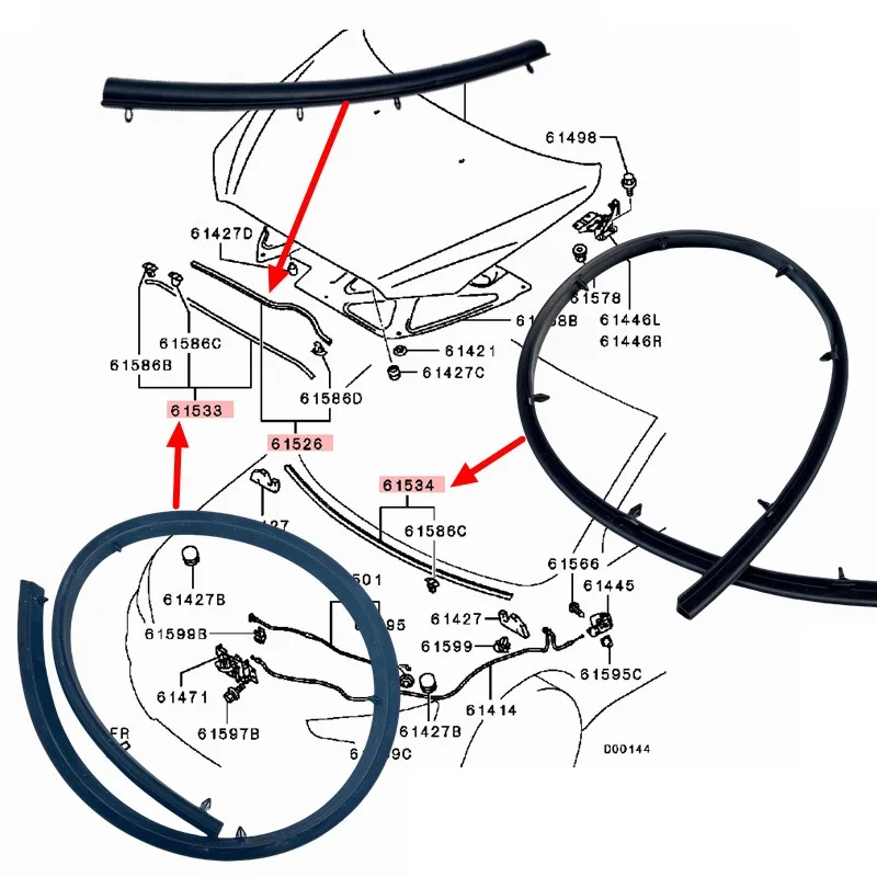 5902A021 5902A078 5902A020 5902A096 5902A098 5908A097 Hood Sealing Strip For Mitsubishi LANCER CY0A CX0A EVOX CZ4A 2007-2017