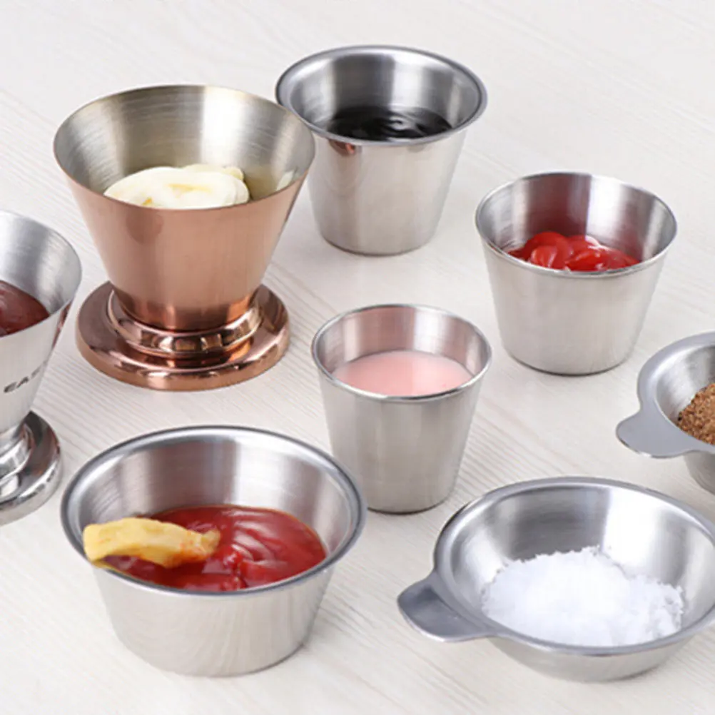 50Ml Stainless Steel Sauce Cups Reusable Sauce Container Dipping Bowls for Cocktail Ketchup Mayonnaise Butter Outdoor Indoor