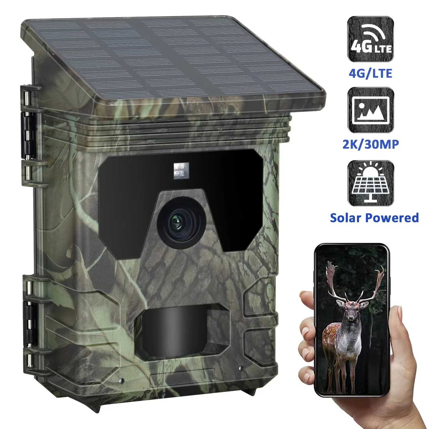 Outdoor Live Show APP Control Wireless Hunting Camera 2K HD Night Vision 30MP Solar Charging Support Wildlife Trap Game Cam