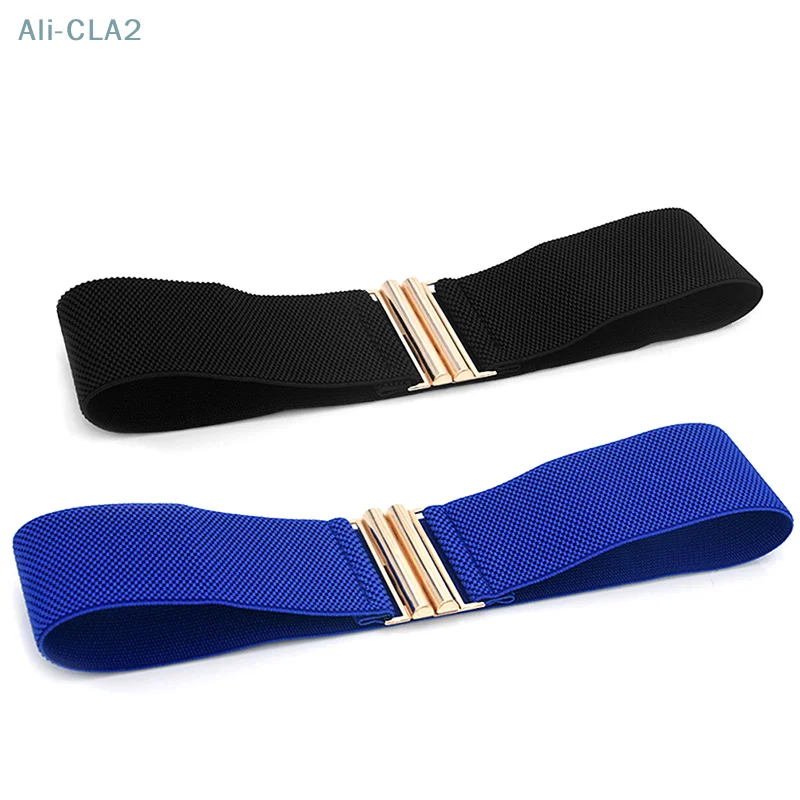 Women Fashion Wide Elastic Belt Metal Buckle Cinch Waistband Ladies Dress Waist Band Cummerbands Casual Stretch Belt