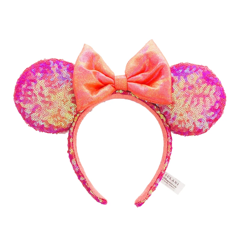 2025 Disney Mickey Mouse Ear Headband Amusement Park Hair Hoop Fish scale sequin mesh Party Headwear Girl Toy Birthday image 3
