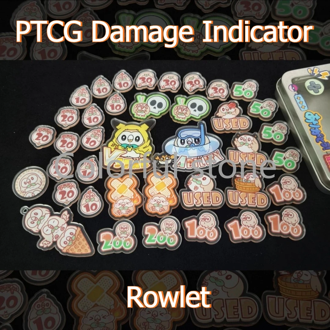 

PTCG Pokemon Match, счетчик повреждений, индикатор повреждений Rowlet, используемая доска Vstar Borad, ролевая игра, акриловая подарочная игрушка