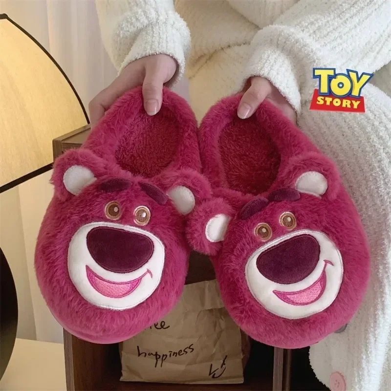 Lotso cotton slippers for men and women winter new cute kawaii Toy Story trendy couple home non-slip anime cartoon furry shoes