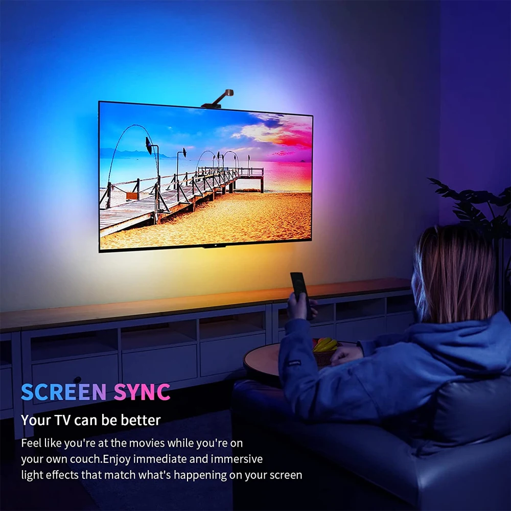 RGBIC LED Faixa de Luz Câmera TV Sincronização Tela WiFi APP Música Sincronização Jogo Quarto TV Fundo Luz Ambiente